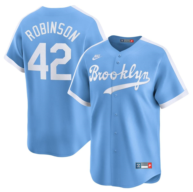 Brooklyn Dodgers #42 Jackie Robinson Blue Throwback Cooperstown Collection Limited Stitched Jersey - Click Image to Close